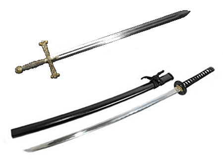 samurai sword and knight sowrd