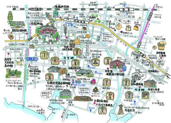 Map of Japanese Sake Street in Nishinomiya