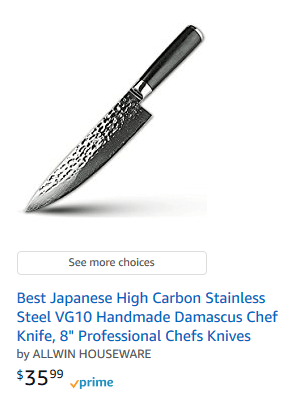 damascus kitchen knife in Amazon