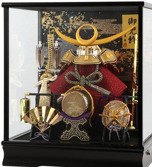 samurai helmet for sale, Kenshin Uesugi - Suiwn gold model, in case view
