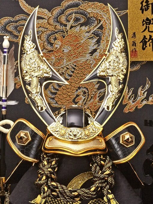 samurai helmet for sale, falcon gold model, detailed front view