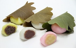 cross section of kashiwa mochi rice cakes