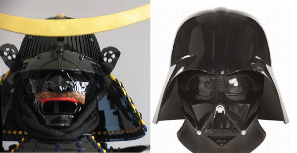 comparison of Masamune Date's samurai helmet and mask of Darth Vador