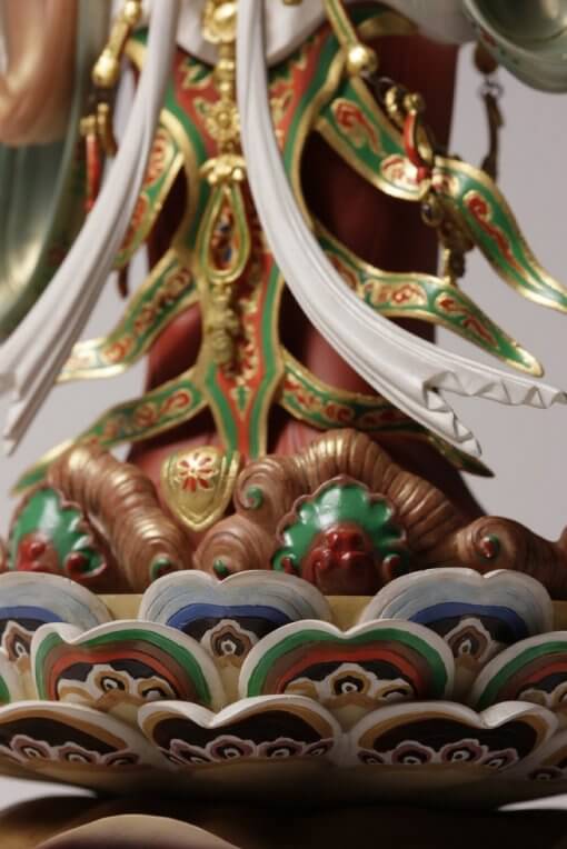 Buddha Statue for sale, Kisshoten in original coloring, details of decorations around legs