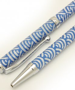 Handmade Ballpoint Pen made in Japan, Mino Washi Japanese paper series, premier quality, Nami pattern Blue, details