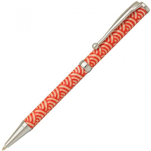 Handmade Ballpoint Pen made in Japan, Mino Washi Japanese paper series, premier quality, Nami pattern Red