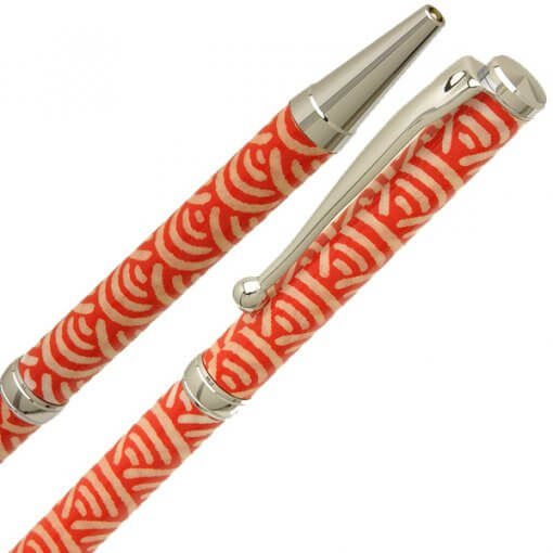 Handmade Ballpoint Pen made in Japan, Mino Washi Japanese paper series, premier quality, Nami pattern Red, details