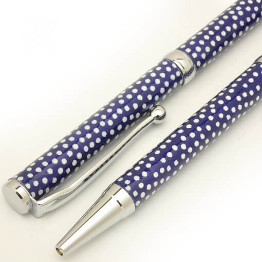 Handmade Ballpoint Pen made in Japan, Mino Washi Japanese paper series, premier quality, Komon pattern Blue, details