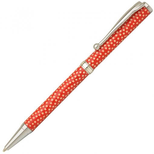 Handmade Ballpoint Pen made in Japan, Mino Washi Japanese paper series, premier quality, Komon pattern Red