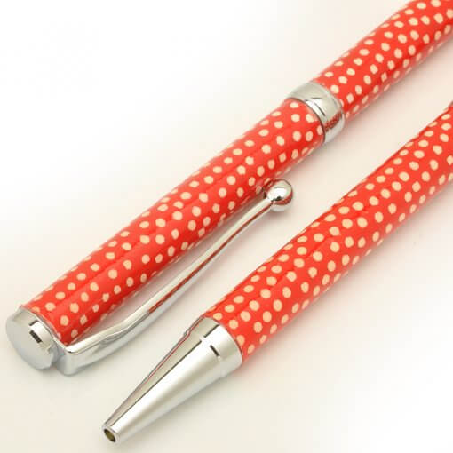 Handmade Ballpoint Pen made in Japan, Mino Washi Japanese paper series, premier quality, Komon pattern Red, details