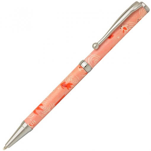 Handmade Ballpoint Pen made in Japan, Mino Washi Japanese paper series, premier quality, Kingyo pattern pink