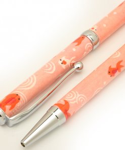 Handmade Ballpoint Pen made in Japan, Mino Washi Japanese paper series, premier quality, Kingyo pattern pink, details
