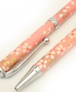 Handmade Ballpoint Pen made in Japan, Mino Washi Japanese paper series, premier quality, Sakura pattern red, details