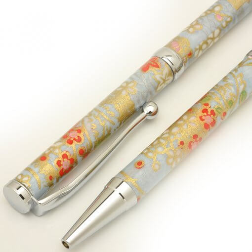 Handmade Ballpoint Pen made in Japan, Mino Washi Japanese paper series, premier quality, Kinpaku pattern blue, details