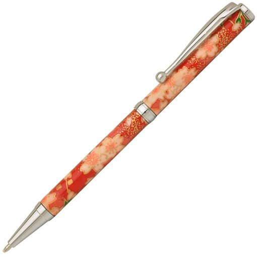 Handmade Ballpoint Pen made in Japan, Mino Washi Japanese paper series, premier quality, Kinpaku pattern red