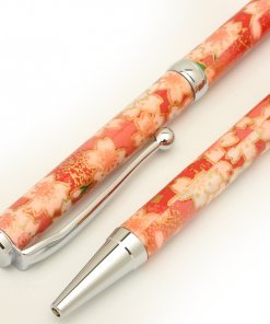 Handmade Ballpoint Pen made in Japan, Mino Washi Japanese paper series, premier quality, Kinpaku pattern red, details