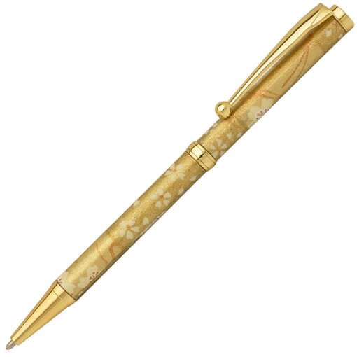 Handmade Ballpoint Pen made in Japan, Mino Washi Japanese paper series, premier quality, Sakura pattern gold