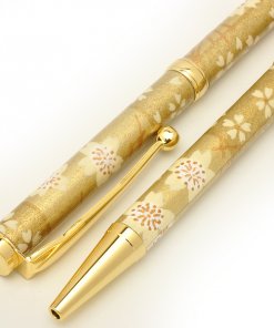 Handmade Ballpoint Pen made in Japan, Mino Washi Japanese paper series, premier quality, Sakura pattern gold, details