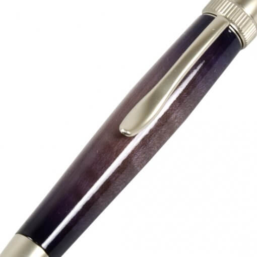 Handmade Ballpoint Pen made in Japan, Sunburst Painted Wood Pen Series, Type-P Candy colors, Curly Maple - Purple, details of pen body
