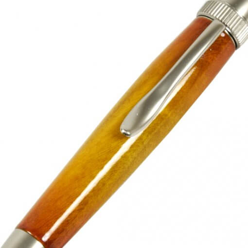 Handmade Ballpoint Pen made in Japan, Sunburst Painted Wood Pen Series, Type-P Candy colors, Curly Maple - Yellow, details of pen body
