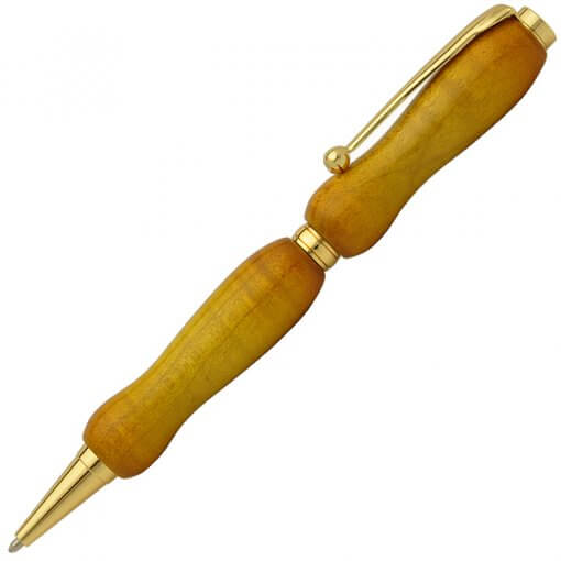 Handmade Ballpoint Pen made in Japan, Sunburst Painted Wood Pen Series, Curly Maple, Yellow
