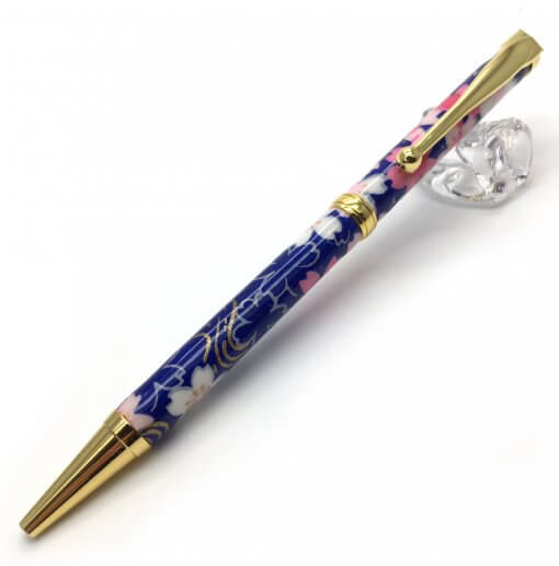 Handmade Ballpoint Pen made in Japan, Mino Washi Japanese paper series, Ryusui Navy