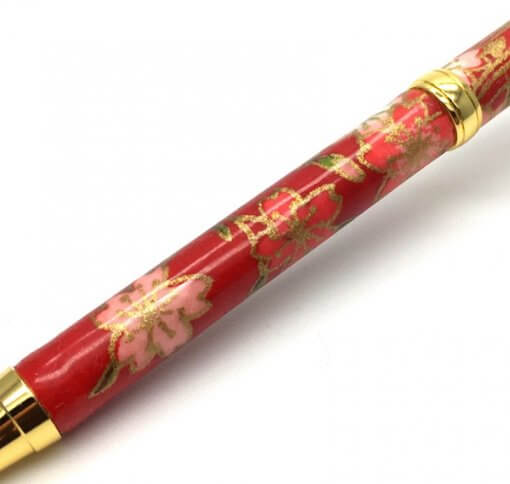Handmade Ballpoint Pen made in Japan, Mino Washi Japanese paper series, Shidare Red, details of pen body