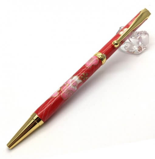 Handmade Ballpoint Pen made in Japan, Mino Washi Japanese paper series, Ume Red