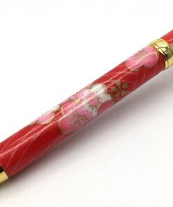 Handmade Ballpoint Pen made in Japan, Mino Washi Japanese paper series, Ume Red, details of pen body