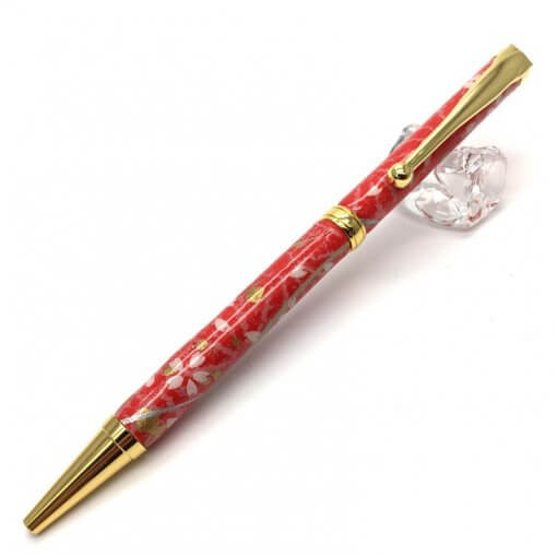 Handmade Ballpoint Pen made in Japan, Mino Washi Japanese paper series, Sakura Red