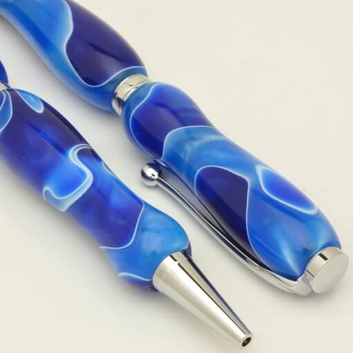 Handmade Ballpoint Pen made in Japan, Acrylic Jewel Series, Sea Blue, details
