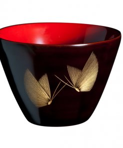 japanese lacquerware for sale, urushi sake cup series, butterflies are drawn black cup