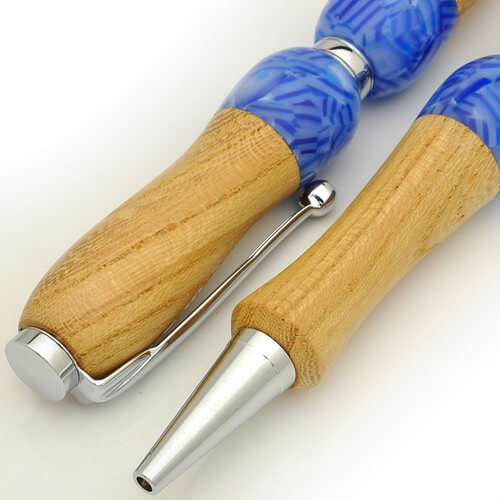 Handmade Ballpoint Pen made in Japan, Acrylic & Wood Series, blue zelkova, details of body