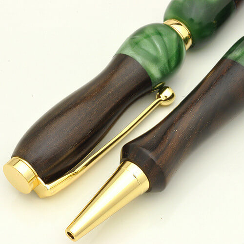 Handmade Ballpoint Pen made in Japan, Acrylic & Wood Series, Ebony, details of body
