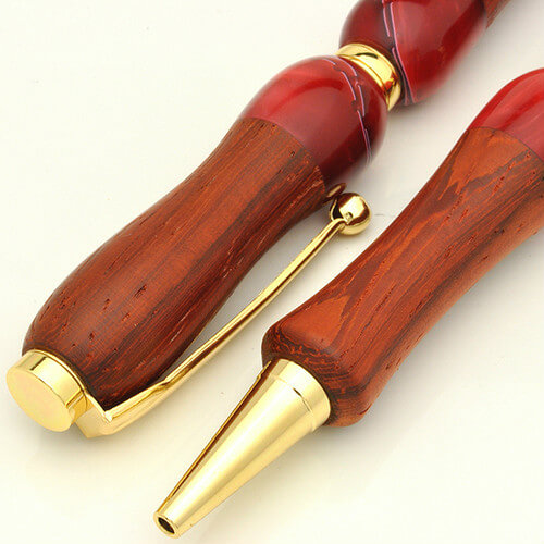 Handmade Ballpoint Pen made in Japan, Acrylic & Wood Series, Padauk, details of body