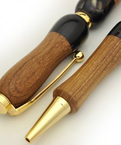 Handmade Ballpoint Pen made in Japan, Acrylic & Wood Series, black teak, details of body