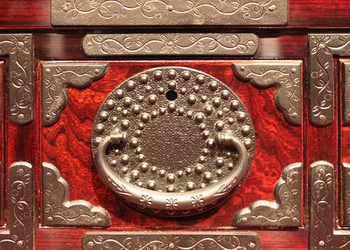 Japanese Iwayado Clothing Chest, details of a product example, metal decoration details