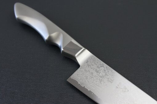 Japanese Chef Knife, Damascus Santoku Multi-purpose, diagonal front view