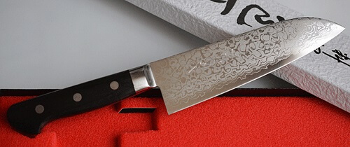 product example of Damascus chef knife made in Japan, seki