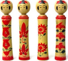 Japanese Traditional Wood Carving Dolls, Kokeshi, Naruko type