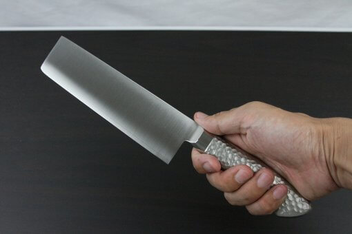 Japanese Chef Knife, Elegance Monaka Series, Nakiri vegetable knife 170mm, grabbed by a man's hand