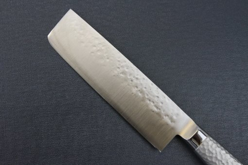 Japanese Chef Knife, Hammer Finish Series, Nakiri Vegetable knife, details of backside of blade