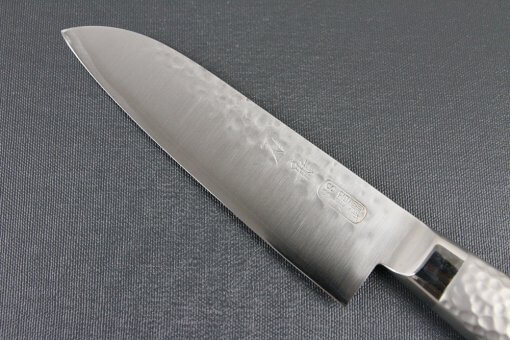 Japanese Chef Knife, Hammer Finish Series, Santoku multi-purpose knife 150mm left-handed, details of blade front side