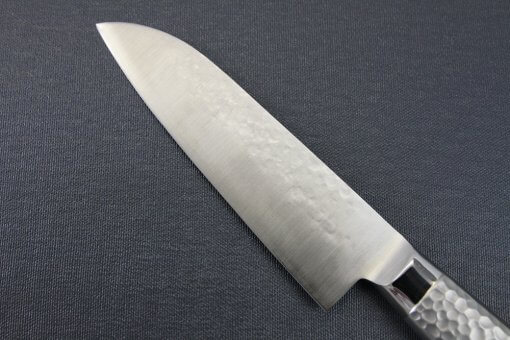 Japanese Chef Knife, Hammer Finish Series, Santoku multi-purpose 150mm, details of backside blade