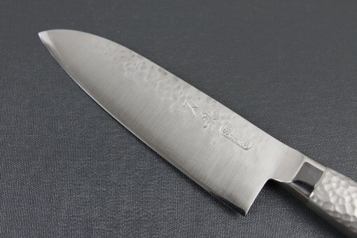 Japanese Chef Knife, Hammer Finish Series, Santoku multi-purpose knife 165mm left-handed, details of blade front side