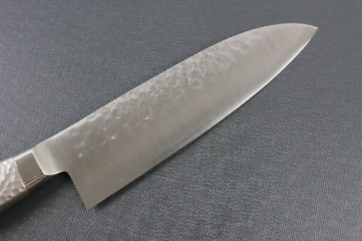 Japanese Chef Knife, Hammer Finish Series, Santoku multi-purpose knife 165mm left-handed, details of blade backside