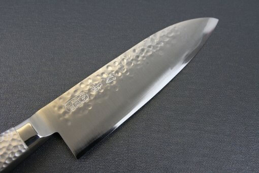 Japanese Chef Knife, Hammer Finish Series, Santoku multi-purpose 165mm, front view of blade