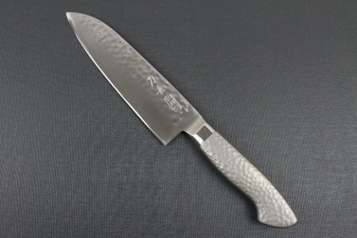 Japanese Chef Knife, Hammer Finish Series, Santoku multi-purpose knife 180mm left-handed, front view