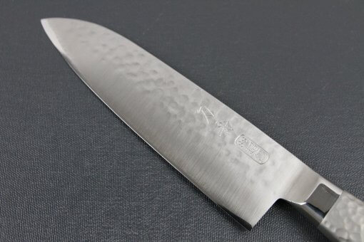 Japanese Chef Knife, Hammer Finish Series, Santoku multi-purpose knife 180mm left-handed, details of blade front side