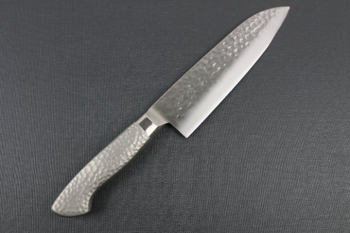Japanese Chef Knife, Hammer Finish Series, Santoku multi-purpose knife 180mm left-handed, backside view